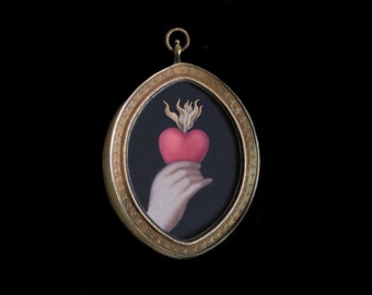 SALE-Sandra Hendler Original Hand Painted Miniature in Rare Victorian Gothic W.N. Pugin Designed Locket Reliquary crafted by John Hardman