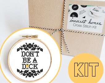 Don't Be A D*ck Modern Cross Stitch Kit - easy chart design with guide rude offensive bad taste funny quote mature embroidery kit swear word