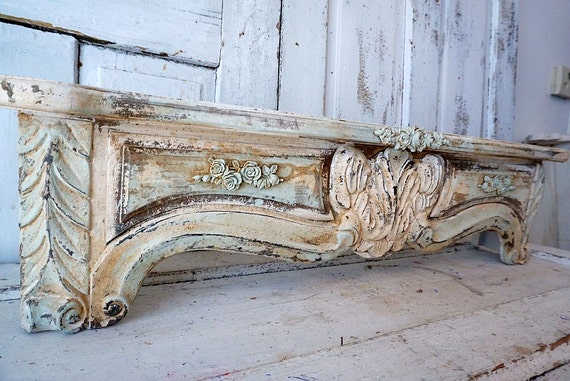 Large ornate wooden shelf wall hanging French farmhouse style