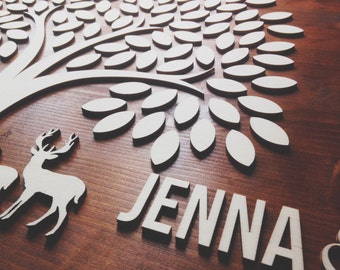 3D Wedding Guest Book Alternative Wedding Tree Wood Guest Book Rustic Wedding Guestbook Wedding Gift Tree Of Hearts Leaves