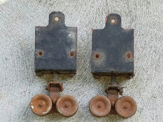 Vintage Barn Door Rollers Brackets Antique Industrial