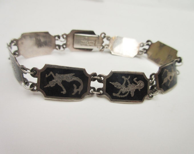 Siam Sterling Link Bracelet -Silver Black -Neillo Enamel -