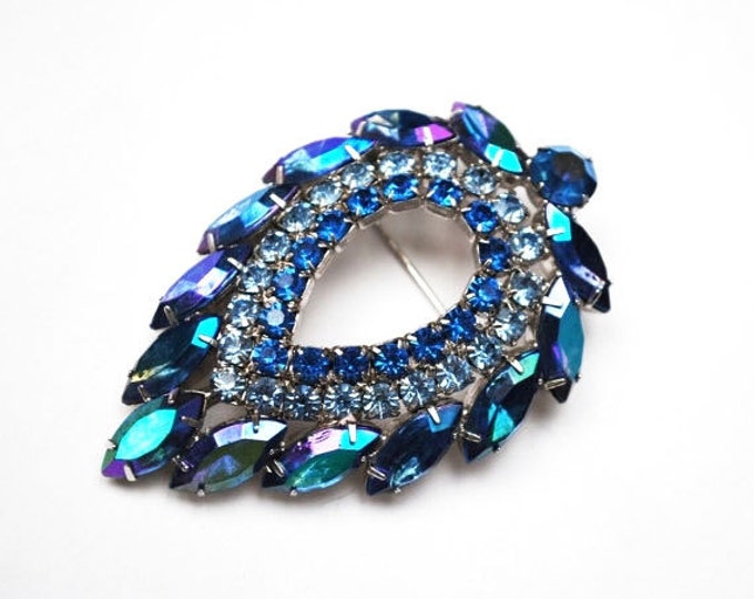 Blue Rhinestone Brooch - Juliana DeLizza & Elster - Crystal blue pin - Sarah Coventry