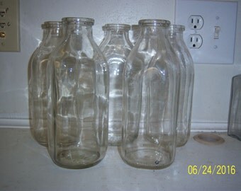 1970's Lot of 5 CLEAR Plain Quart Milk Bottles 8 3/8 inches tall No 2