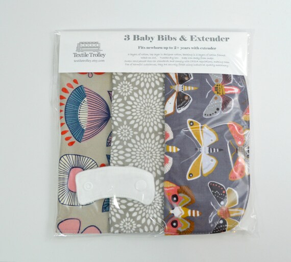 SALE Pack of 3 baby bibs with extender girls bibs