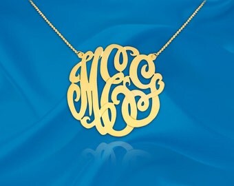 Gold Initial Necklace - 1 inch Handcrafted Designer - 24K Gold Plated Sterling Silver - Personalized Monogram Necklace - Made in USA
