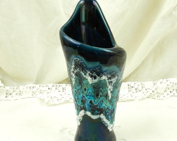 Vintage French Vallauris Dark Turquoise Blue and White Lava Vase Ecume de Mer / MidCentury / Retro Home Interior / European / Hipster /1960 Vintage French Vallauris Dark Turquoise Blue and White Lava Vase Ecume de Mer / MidCentury / Retro Home Interior / European / Hipster /1960