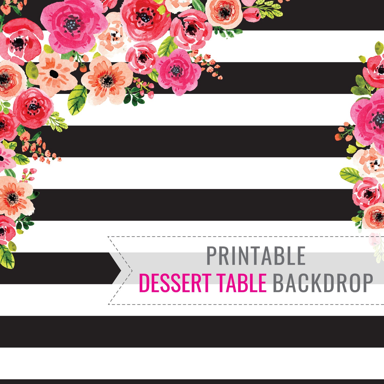 template black and white stripes with flowers