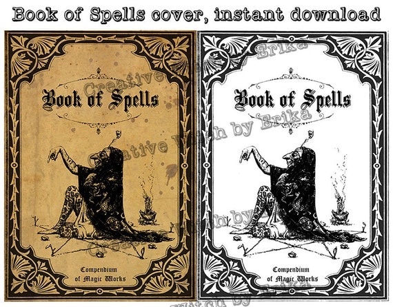 Book of spells digital book cover by CreativeWitchByErika on Etsy