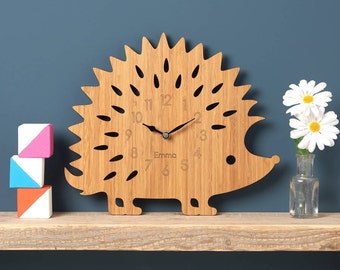 Hedgehog Wall Clock - Modern Clock - Childrens Clock - Wall Decor - laser cut by Owl & Otter