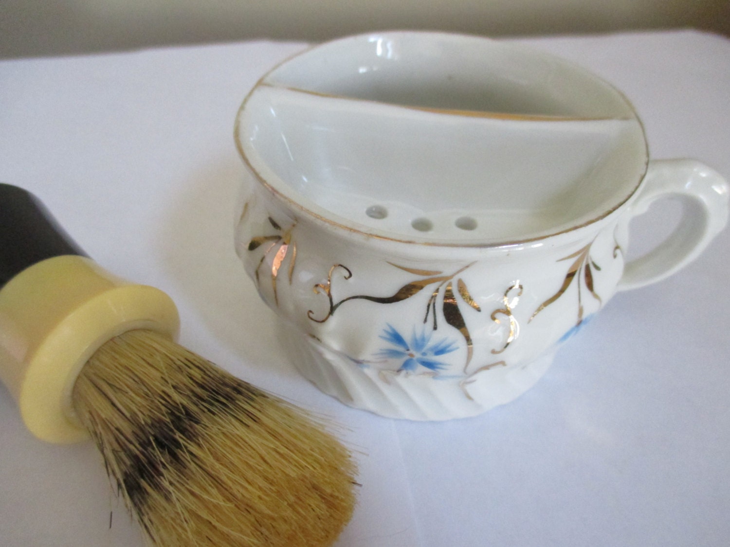 Vintage mustache shaving cup and brush