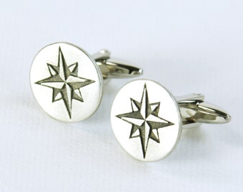 Compass Cufflinks.Stainless steel leg.Mens Gift