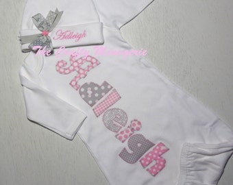 Baby Girl Coming Home Outfit, Personalized Gown, Baby Girl Gown, Personalized Girl Coming Home Gown, Optional Hat or Headband