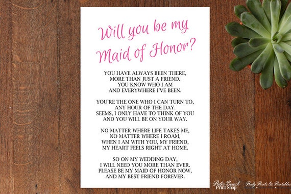 Will You Be My Maid of Honor Poem Instant Download Maid