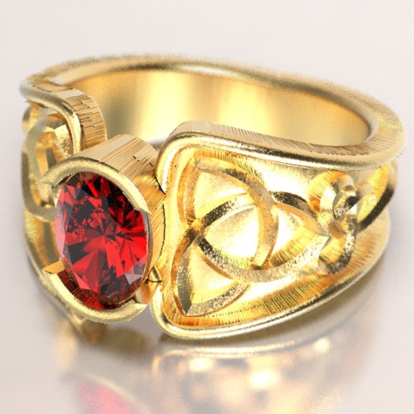 Celtic Ruby Ring With Trinity Interweave Knot Design in 10K