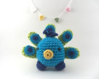 Mini amigurumi peacock, amigurumi peacock, crochet peacock, tiny peacock, blue peacock,kawaii, stuffed animal,peacock plushie, under 15
