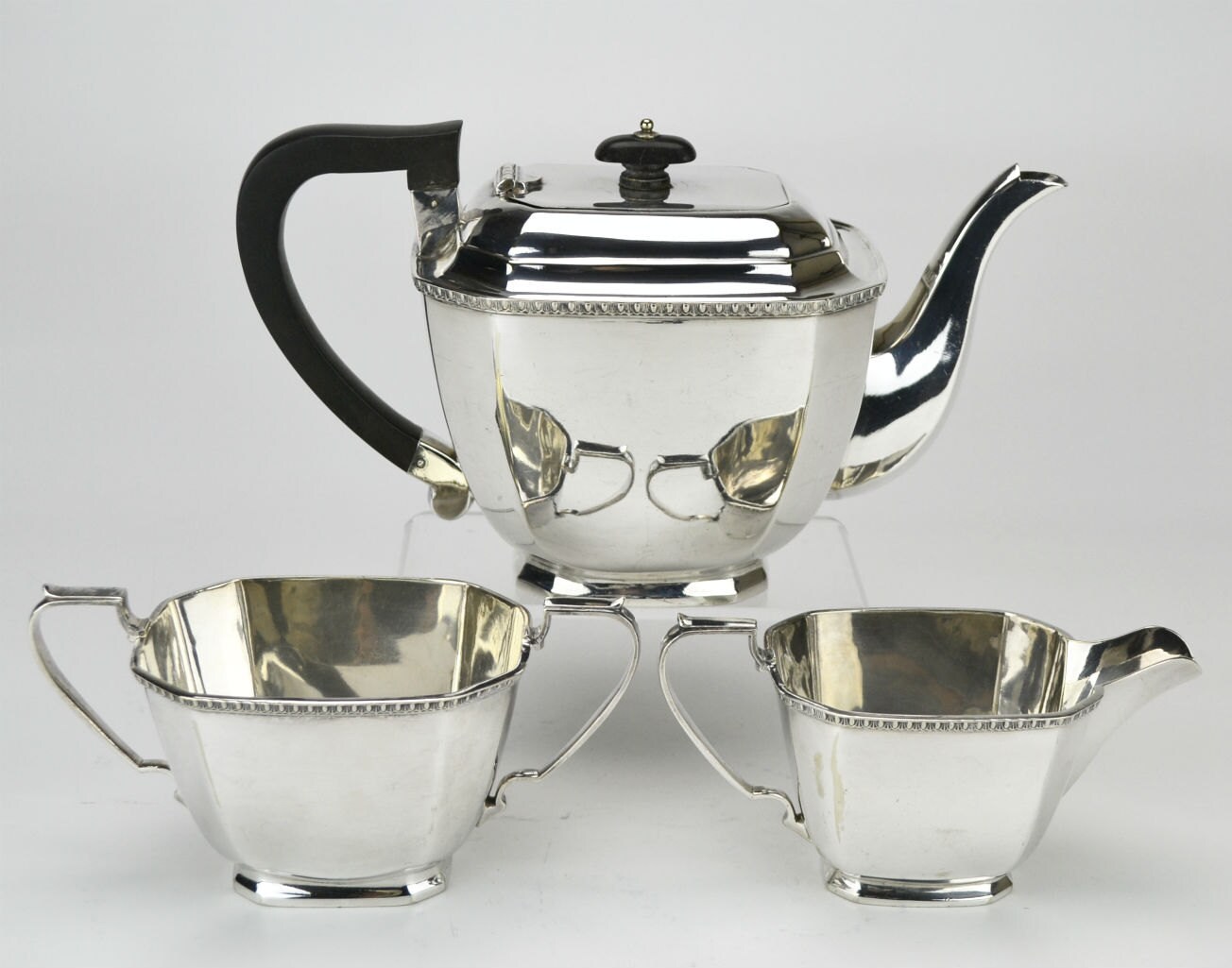 Octagonal Silver Plated Tea Set Teapot Antique English circa