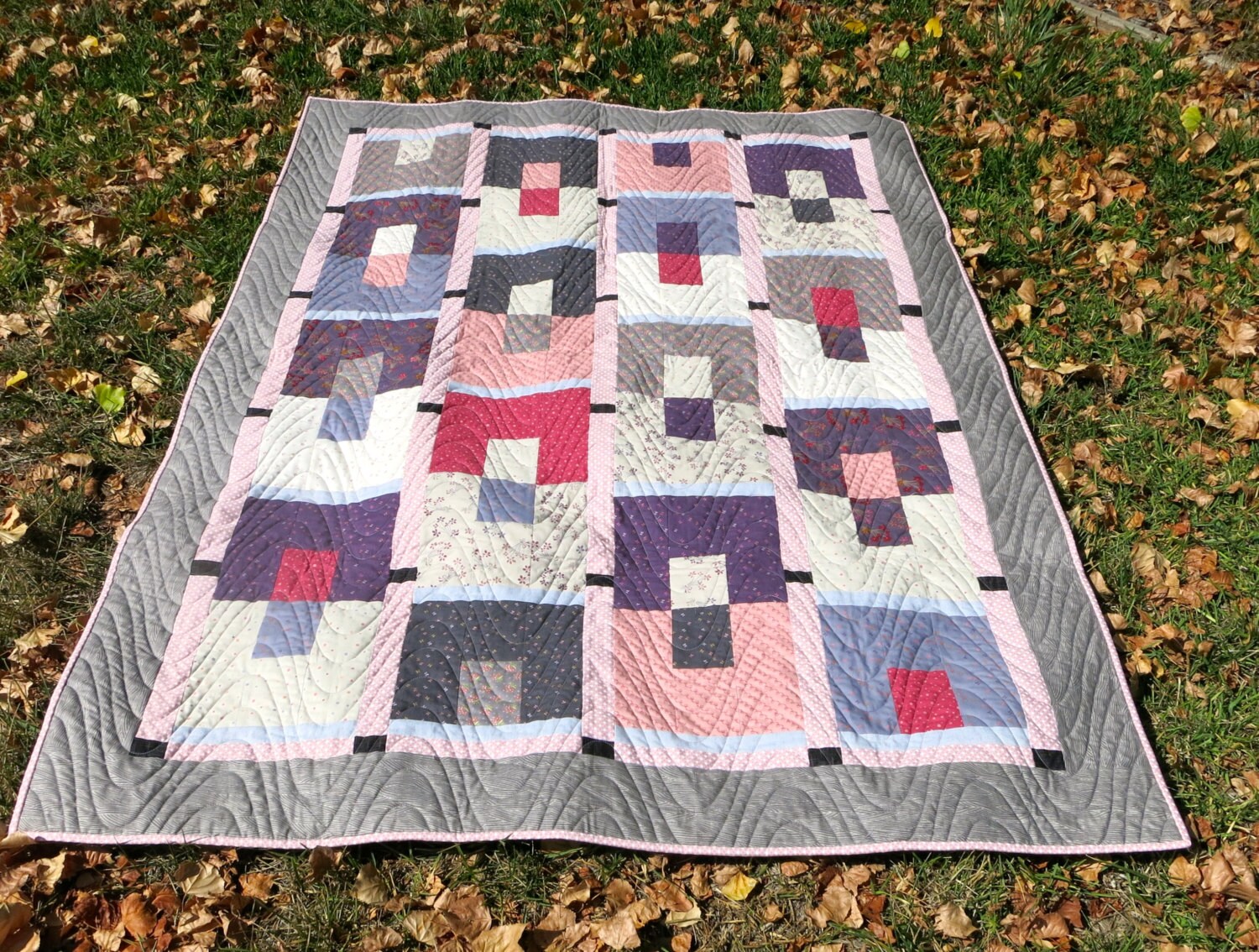 Handmade Lap Quilt Pink and Purple Quilt Modern Lap