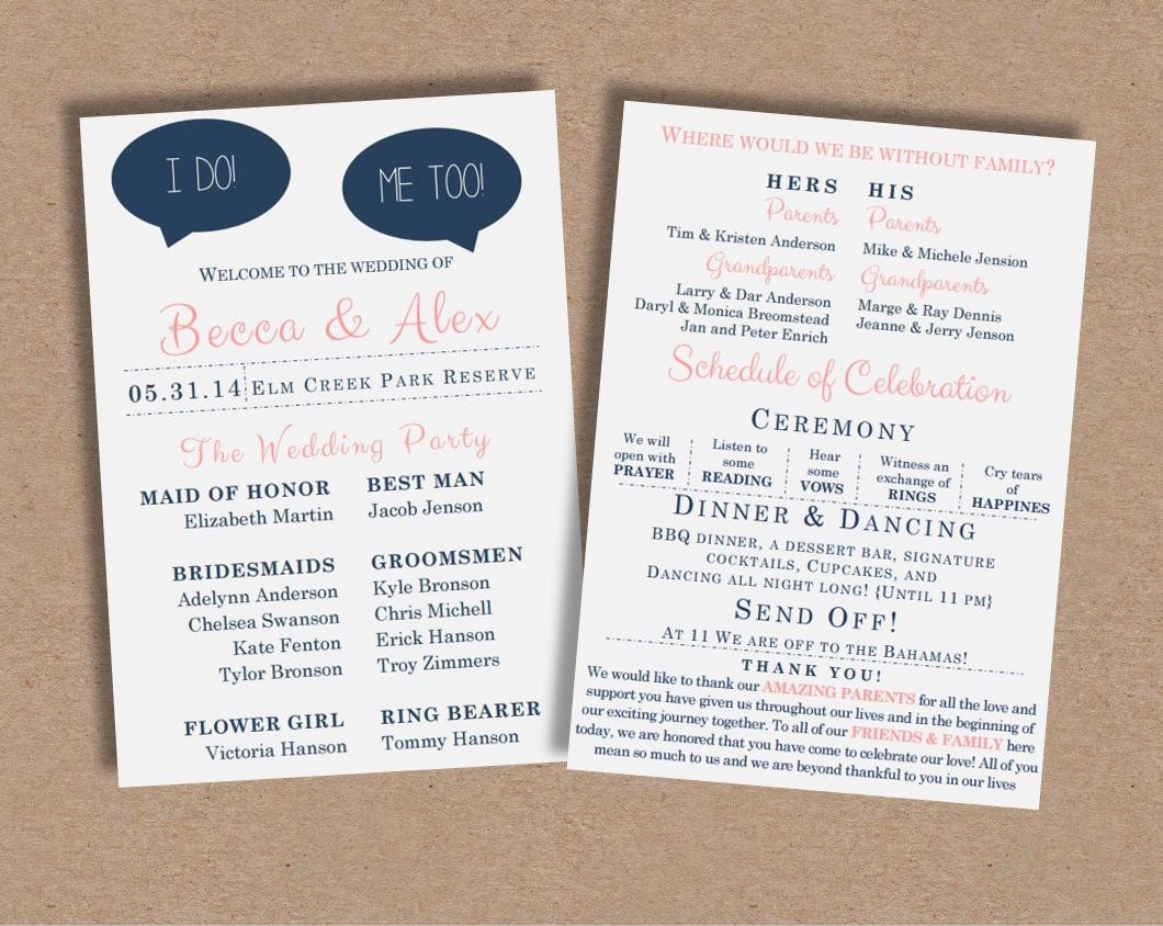 Wedding Program //I do//funny wedding program