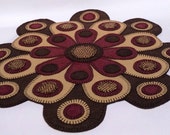 Chrysanthemum Penny Rug - Finished Design, Limited Edition table art, Wool Felt, geometric circle art, wool applique, hand embroidery