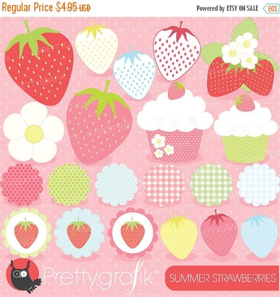 80% OFF SALE 21 summer strawberry clipart commercial use, vector graphics, digital clip art, digital images - CL505 Il_570xn