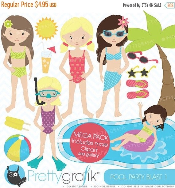 80% OFF SALE pool party clipart commercial use, vector graphics, digital clip art, digital images - CL450 Il_570xn