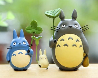 3pc Holding Leaves Totoro Figure Toys Collectibles Fairy Garden Decoration Tiny Landscape Miniature Fairies Display OV182