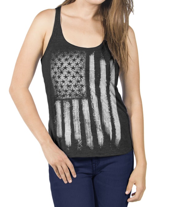 4th of July American Flag Tank Top Triblend Racerback Hand