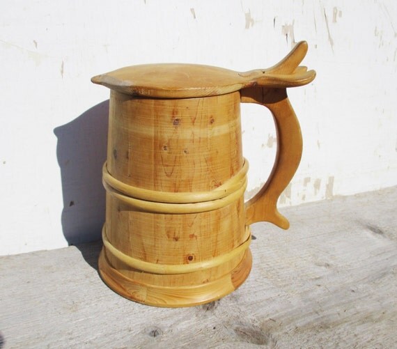 Wood Beer Stein Large Tankard Vintage Decorative by MerilinsRetro