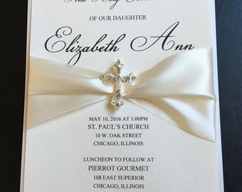 Cream Embellished Luxury First Communion Invitation Baptism Invitation Christening Invitation Confirmation Invitation