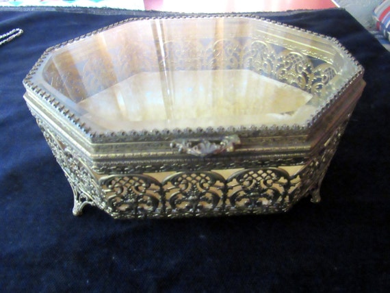 Gold jewelry box metal and glass