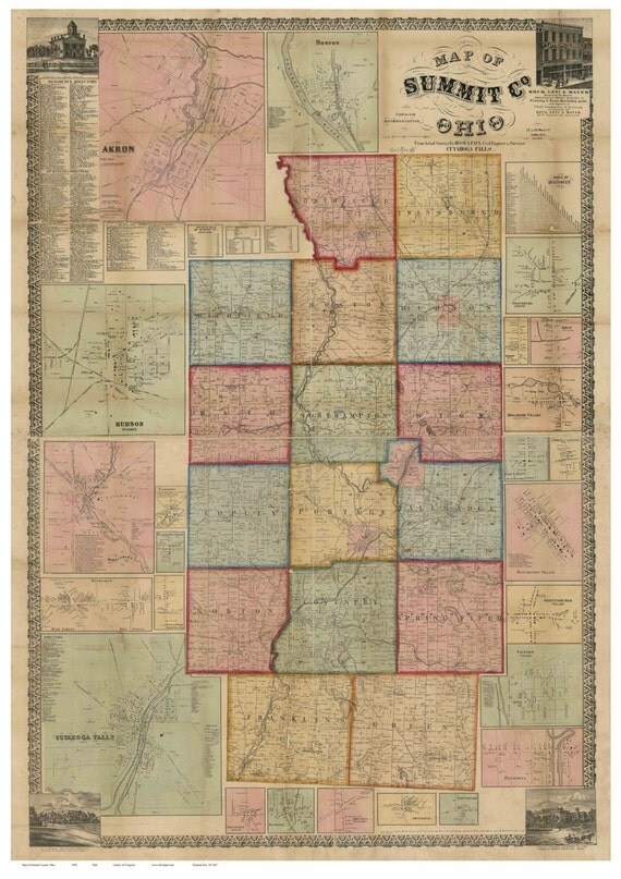 Summit County Ohio 1856 Wall Map Reprint with Homeowner by Oldmap