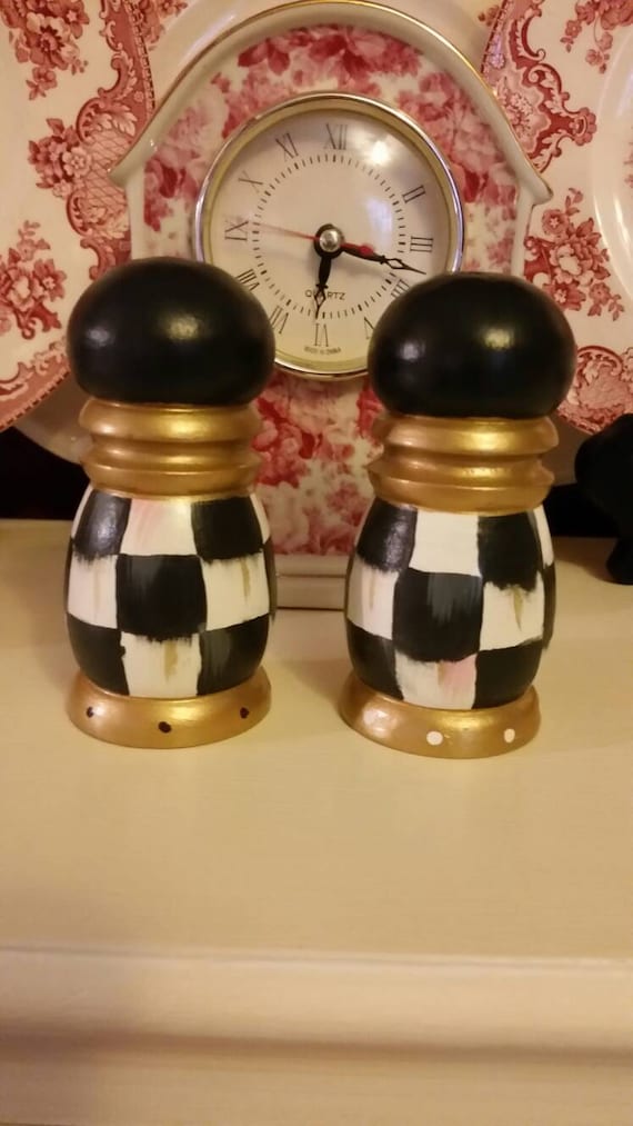 Whimsical Black and White Check Small Salt and Pepper Shakers