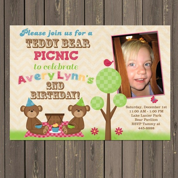 Teddy Bear Picnic Invitation, Teddy Bear Birthday Party Invitation, Gender Neutral invite, Printable or Printed Il_570xn