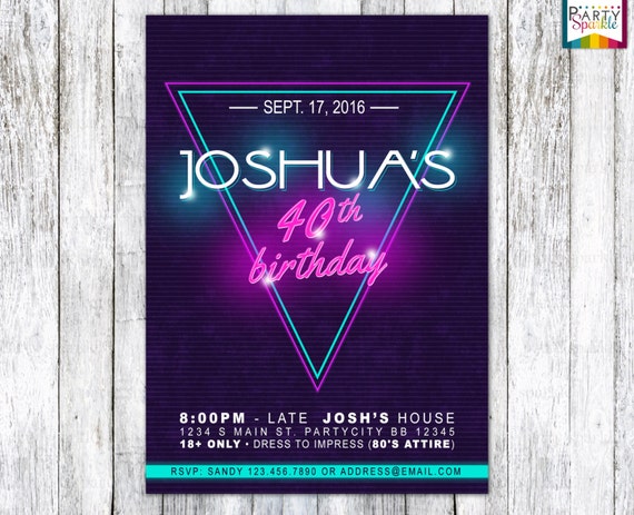 80s Cocktail Glow Party Invite