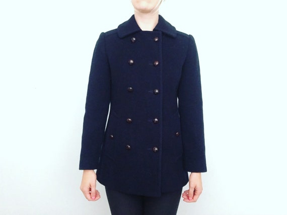 Navy Wool Pea Coat XS S Womens Peacoat by besosvintage on Etsy