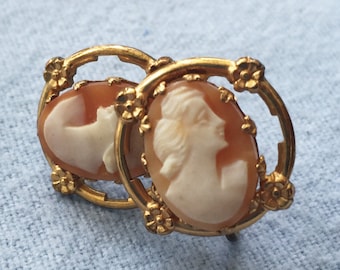Vintage Cameo Earrings - Screw Back - Marked STERLING