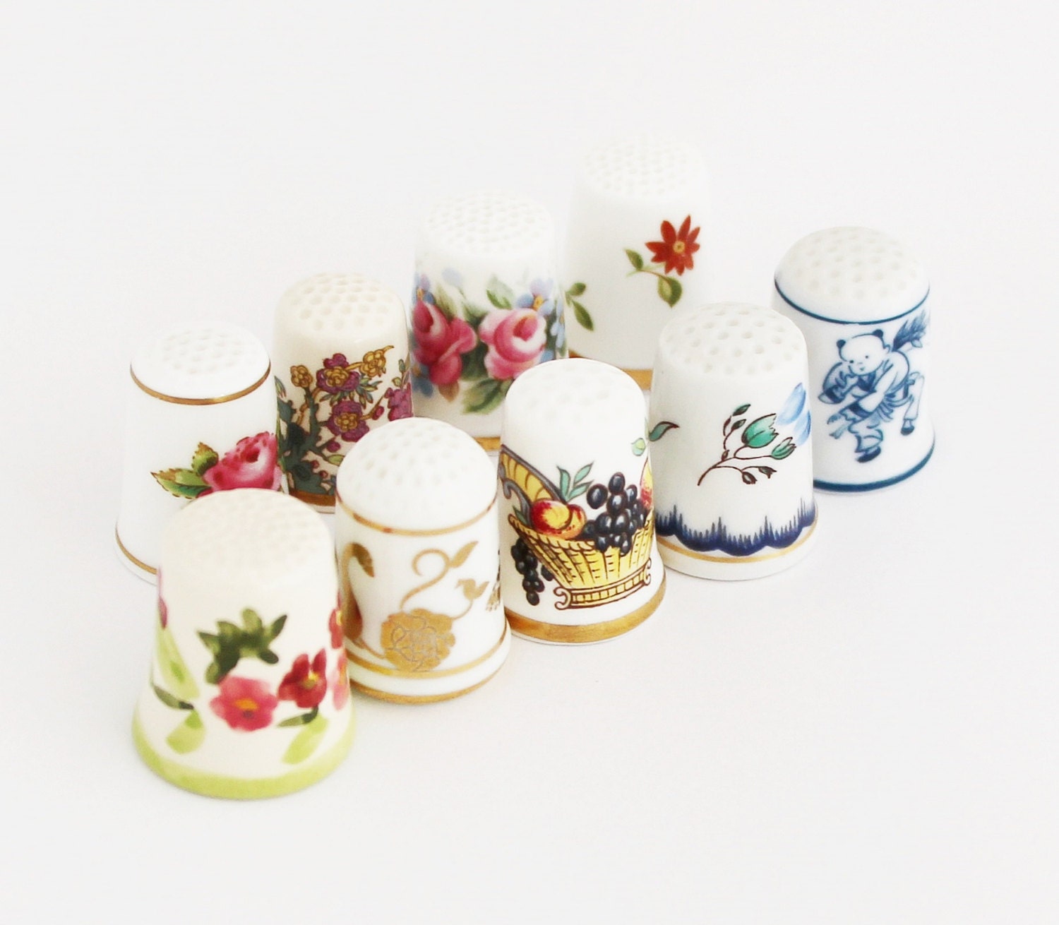 SALE 9 x Vintage Porcelain Thimbles Lot of 9 Collectible Thimbles