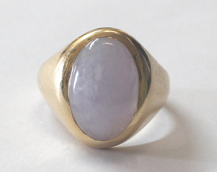 Lavender Jade Men's Ring 14k yellow gold 9.25 by KristalPrincess