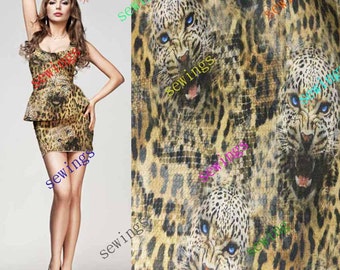 HUGE DISCOUNT cdk-4027 Blue Eyes Wild Cat Leopard Pattern !!! Nice Natural Pure Silk Fabric Crepe by Meters/ Yards Dressmaking Material