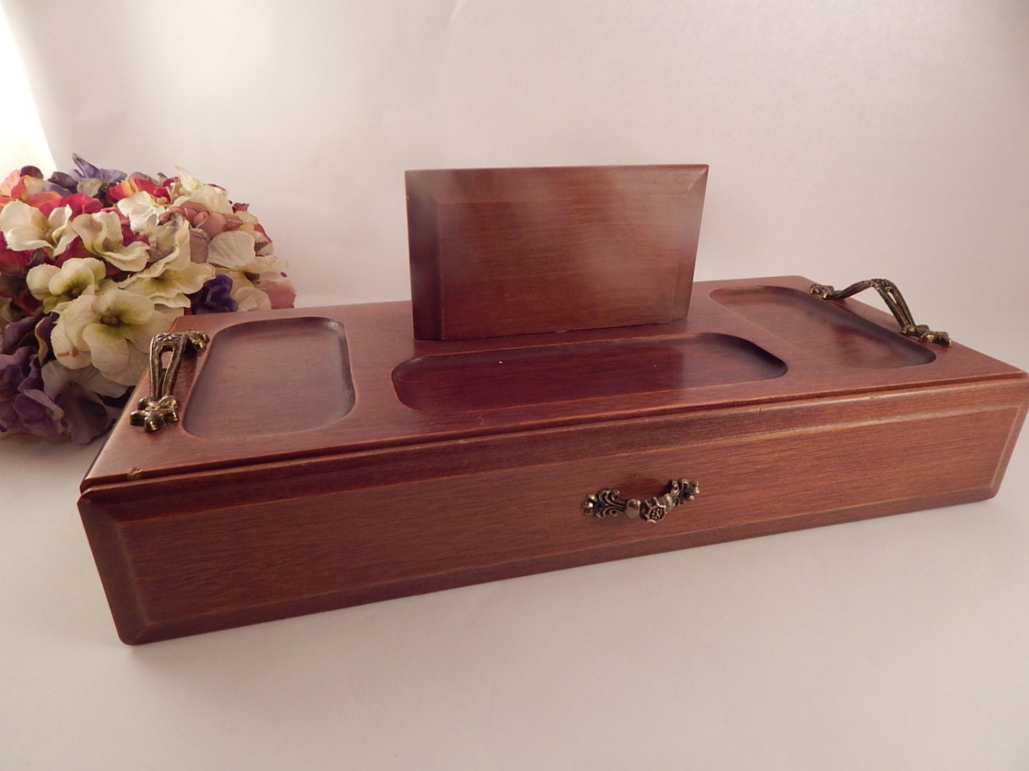 Men's Dresser Top Valet Wooden Jewelry Box Trinket Storage