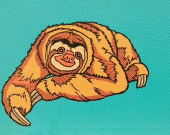 Pop Art Three Toed Sloth Archival Print, Teal Sloth Art, Bizarre Art, Art for Weirdos, Affordable Art, Funny Sloth Art, Cute Sloth Nursery