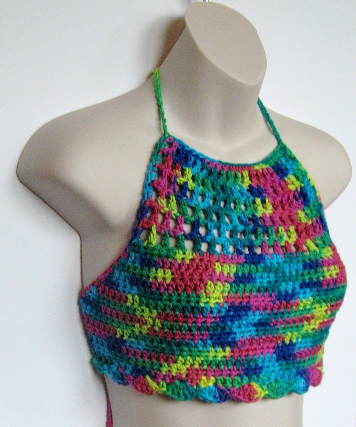 Rainbow Crochet Triangle Halter Top by TreasureChestCrochet