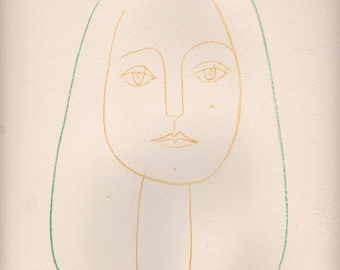 Vintage Lithograph Pablo Picasso Drawing , slightly damaged