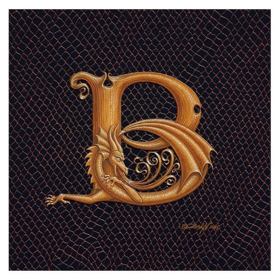 Dragon Letter B an ornate fantasy monogram from