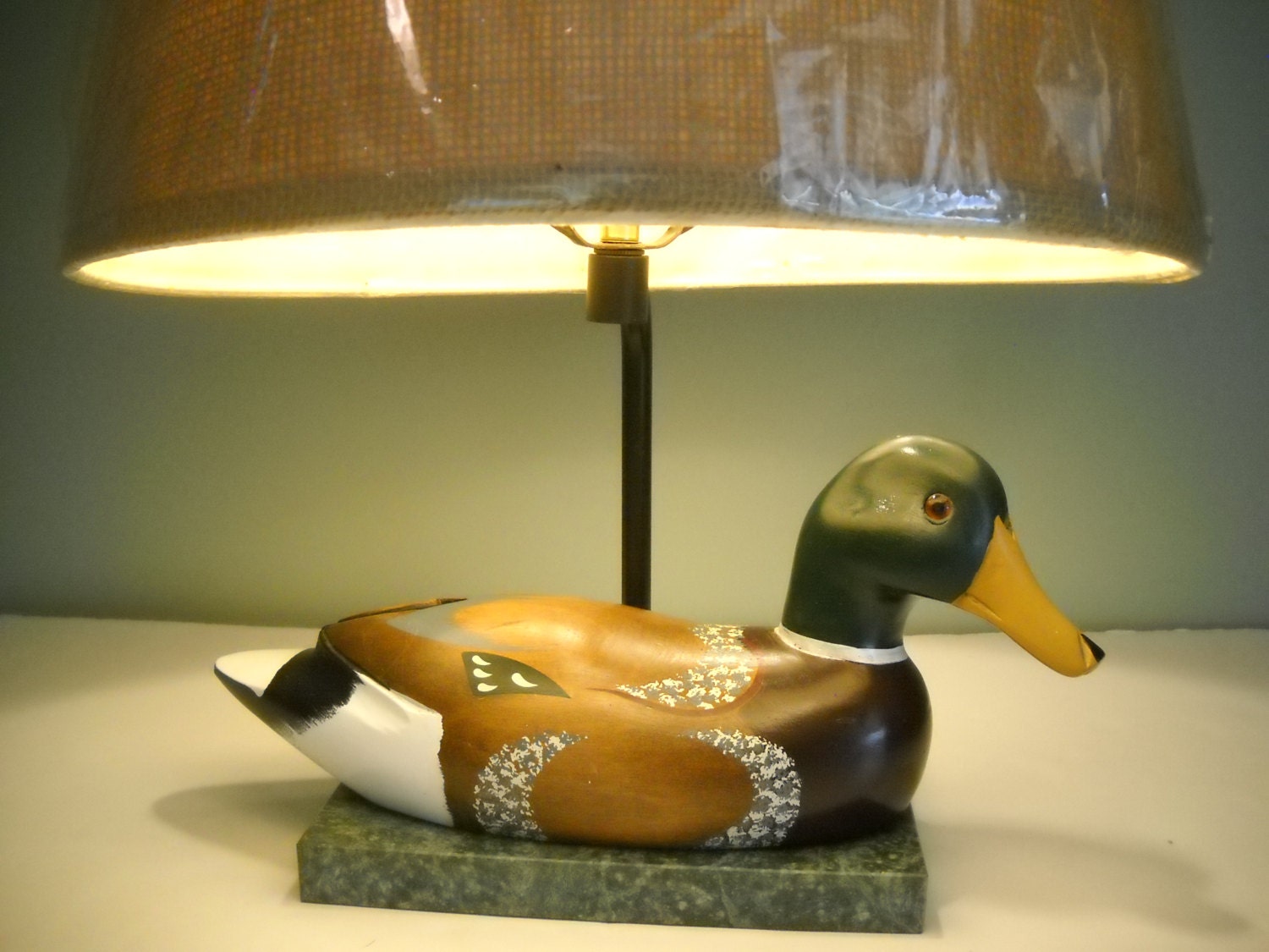 Wooden Carved Duck Lamp with Shade