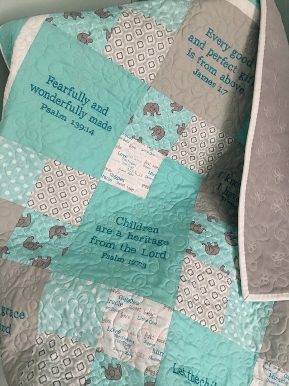 Baby Quilt with Embroidered Scripture by CreativeQuiltsByViv