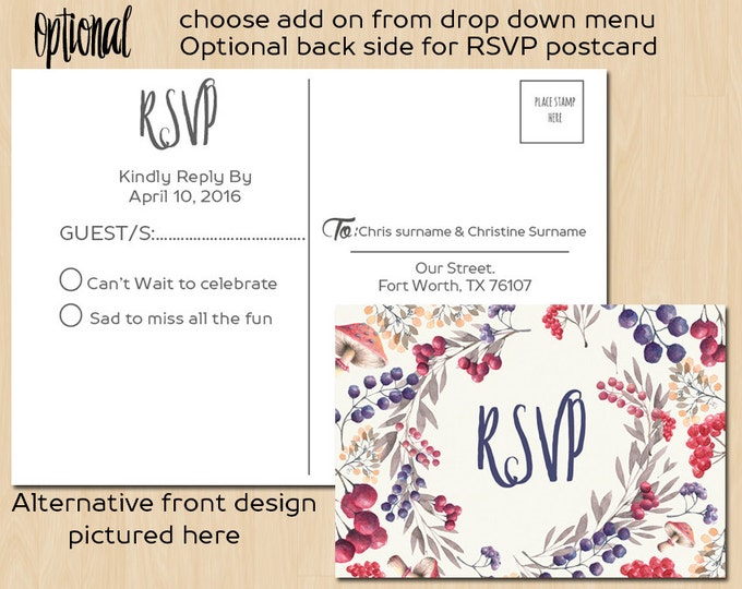Foral Berry Rustic Wedding Suite - PRINTABLE Invitation // RSVP // Information Card // Full suite or separate purchase