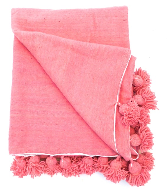 Light Pink Moroccan Pom Pom Blanket by ANTEVASINS on Etsy
