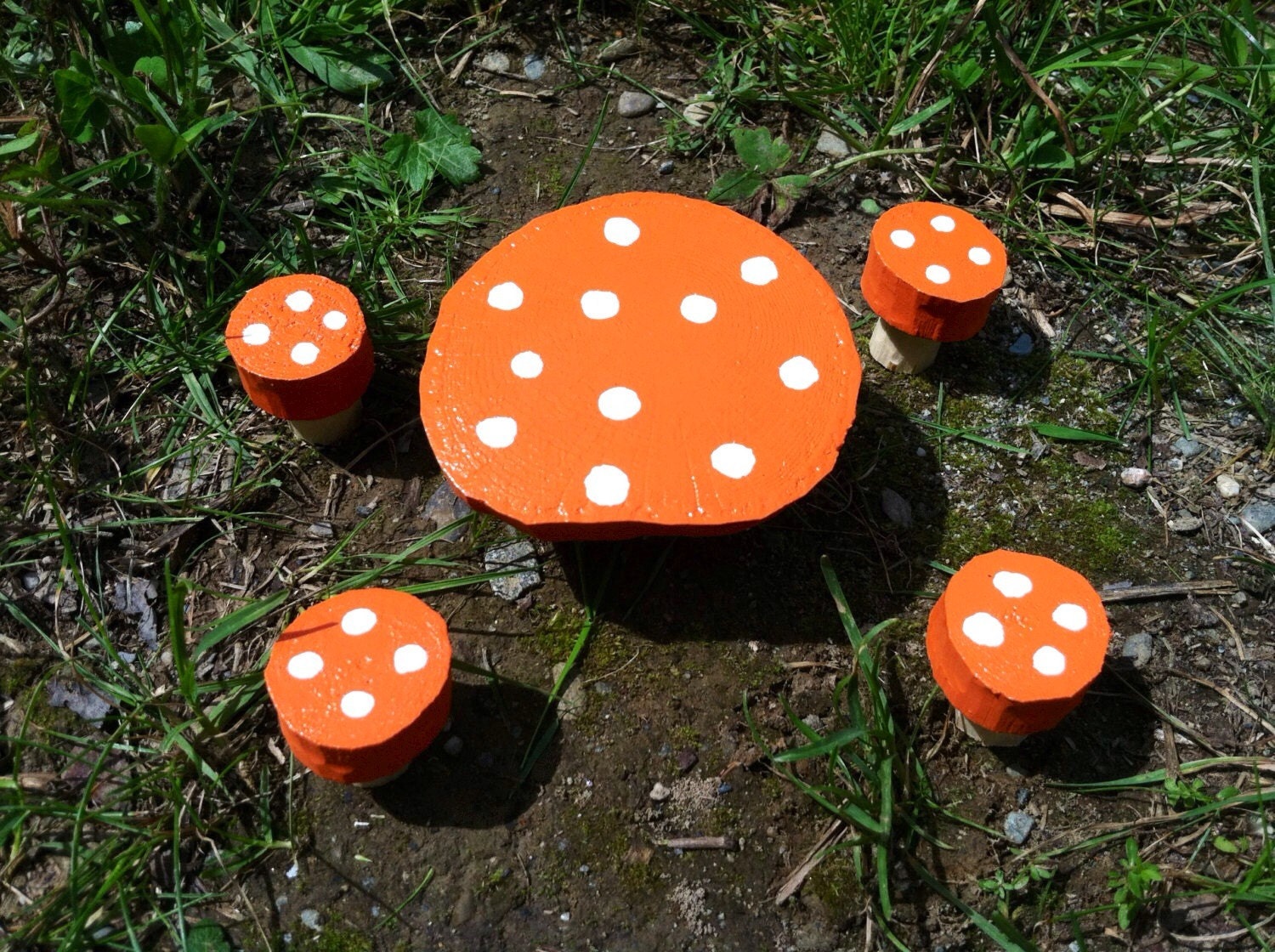 Orange mushroom table and stool set by LightofdayCreations on Etsy